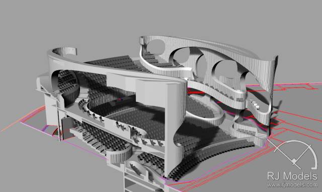 戲曲中心建筑模型的大小為1230mm X 830mm X 590mm ，歷時1個月制成。戲曲中心的外觀別樹一格，糅合了傳統(tǒng)與現(xiàn)代元素，整體屬于流線型設(shè)計，外觀如同舞臺簾幕一般。從建筑模型的設(shè)計中觀看，▲戲曲中心的結(jié)構(gòu)為流線外型和內(nèi)部空間， 呈現(xiàn)出「氣」的概念。。